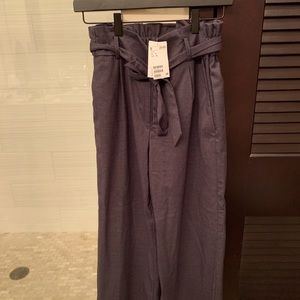 Navy Blue Paper Bag Pants